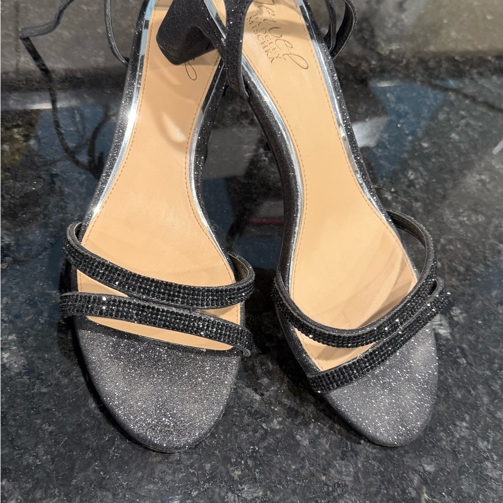 Jewel Badgley Mischka Black Glitter Sandals - Picture 5 of 5